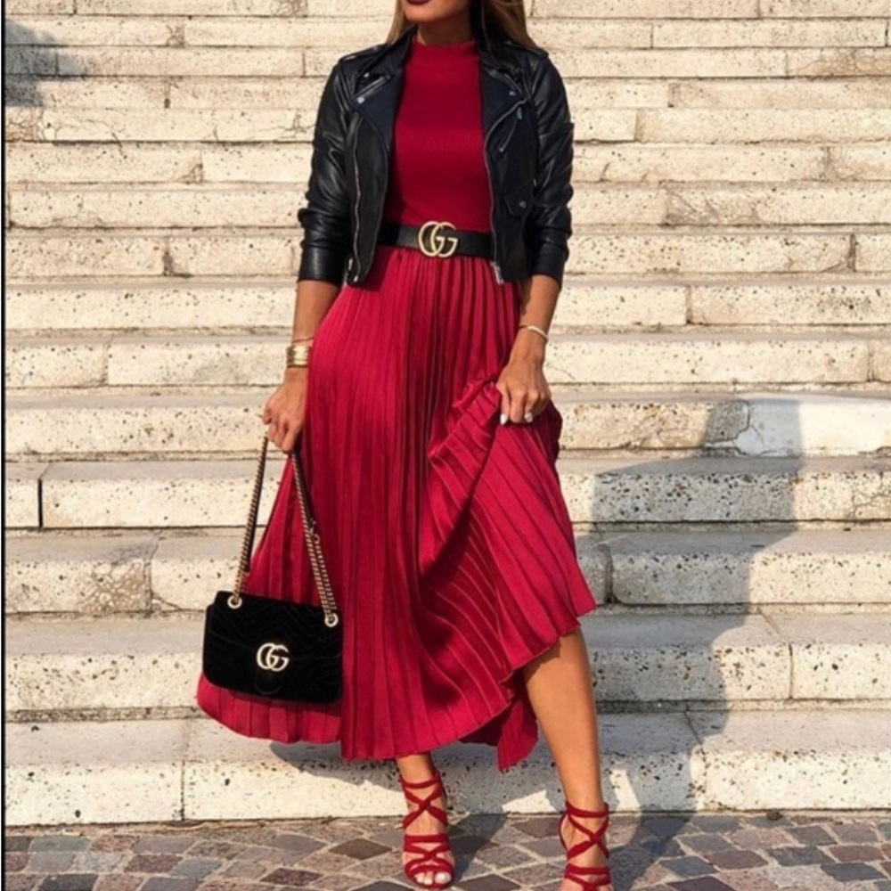 Zara pleated maroon dress size S